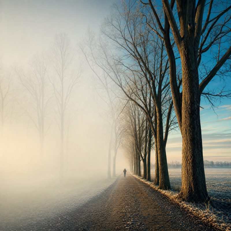 Person walking through fog toward clarity