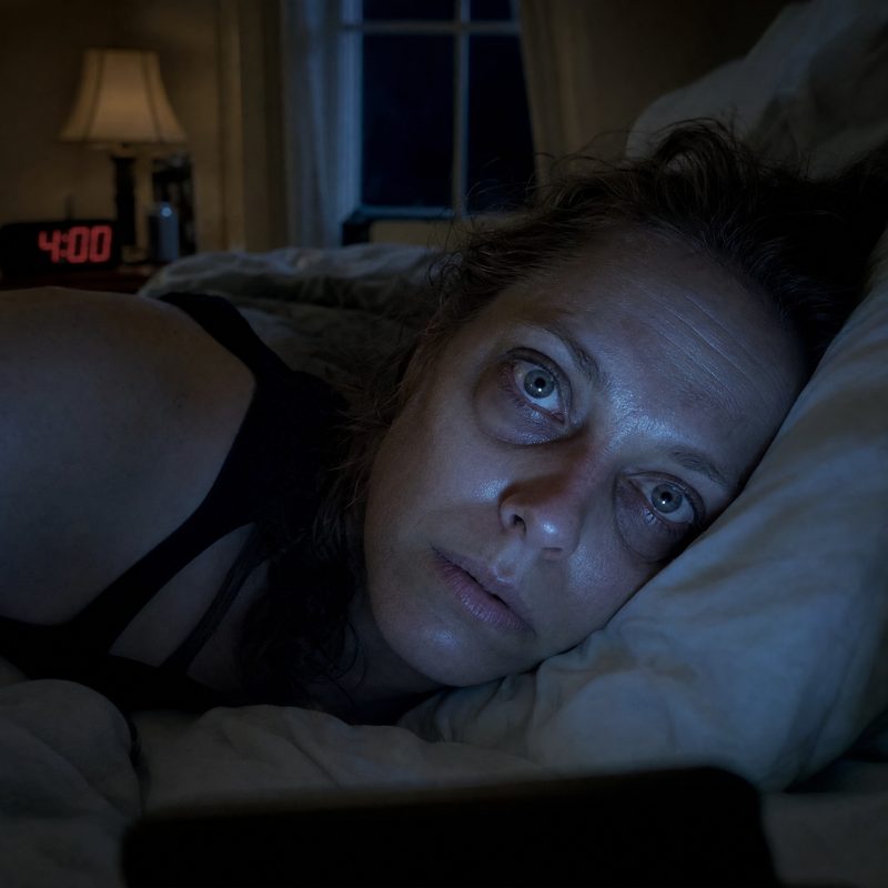 Woman lying awake at 4am from stimulant side effects
