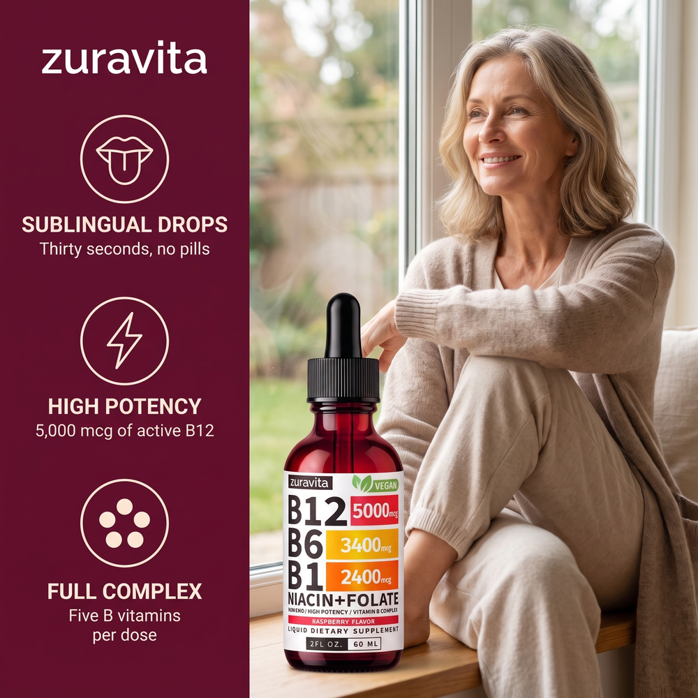 Sublingual drops, high potency 5000 mcg B12, full B complex
