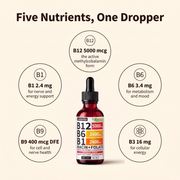 Five nutrients in one dropper, B12 B6 B1 niacin and folate